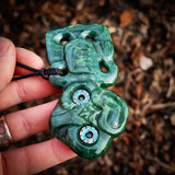 Natural Nephrite Jade Side Hei Tiki Pendant Necklace (N1054)