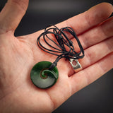 Natural NZ Jade Inward Koru Jube Pendant Necklace (N2274)