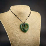 Natural Jade Triple Koru Heart Pendant Necklace (N2215)
