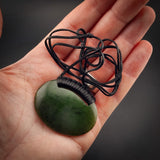 Natural NZ Jade Oval Plate Pendant Necklace (N2205)