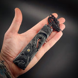 Natural Black Jade XL Manaia Toki Pendant Necklace (N2176)