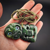 Natural Jade Side Hei Tiki Pendant Necklace (N2262)