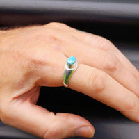 (T) Solid Sterling Silver & Natural Larimar Rustic Handmade Oval Solitaire Ring