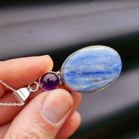 Solid Sterling Silver & Natural Kyanite Handmade Double Setting Necklace