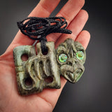 Natural Obay Stone / Polychrome Schist Hei Tiki Pendant Necklace (N2124)