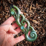 Natural Jade Side XXL Double Manaia Pendant Necklace (N1109)
