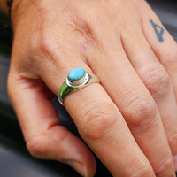 (T) Solid Sterling Silver & Natural Larimar Rustic Handmade Oval Solitaire Ring