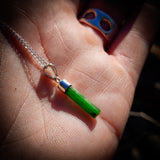 Solid 925 Sterling Silver & Natural Greenstone Cased Stick Pendant Necklace