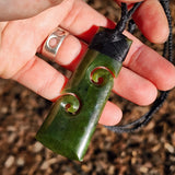 NZ Greenstone Pounamu Double Koru Toki Pendant Necklace (N1048)