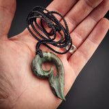 Natural Obay Stone / Polychrome Schist Koru Hook Pendant Necklace (N2129)