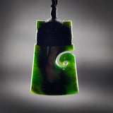 Natural Jade Side Koru Toki Pendant Necklace (N2219)