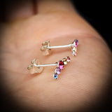 Childrens 925 Sterling Silver & 5x Multi Setting Colored CZ Stud Earrings
