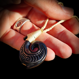 Black Stained Maori Bone Carving Pendant Necklace - Hook Carving