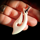 Natural Carved Maori Bone Carving Pendant Necklace - Curved Hook