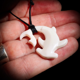 Natural Maori Bone Carving Pendant Necklace - Hammer Head Shark