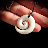 Natural Carved Maori Bone Carving Pendant Necklace - Koru