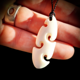 Natural Carved Maori Bone Carving Pendant Necklace - Sea Waves