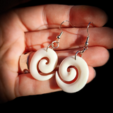 Natural Carved Maori Bone Carving Earrings - Koru