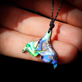 Natural Carved Paua Whale Tail Pendant Necklace
