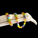 Amber Teething Necklace - Rainbow Mix - Mixed Gemstones & Honey Amber