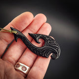 Hammer Head Hook Black Bone Carving Pendant Necklace