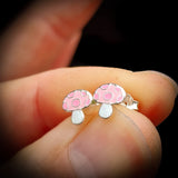 Childrens 925 Sterling Silver Pink Mushroom Stud Earrings