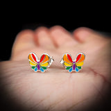 Childrens 925 Sterling Silver Rainbow Butterfly Stud Earrings