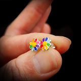 Childrens 925 Sterling Silver Colorful Flower Stud Earrings