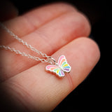 Childrens 925 Solid Sterling Silver Colorful Butterfly Necklace