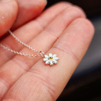 Childrens 925 Solid Sterling Silver & CZ Daisy Necklace
