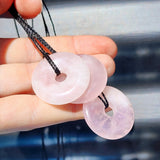 30mm Pink Rose Quartz Donut Pendant Necklace