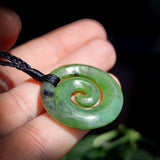 Nephrite Jade / Greenstone Carved Koru Pendant Necklace (N507)
