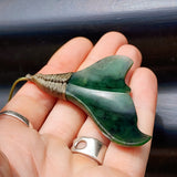 NZ Greenstone Pounamu Whale Tail Pendant Necklace (N416)