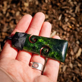 NZ Greenstone Pounamu Double Koru Toki Pendant Necklace (N1025)