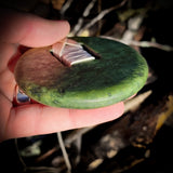 NZ Greenstone Pounamu Round Plate Pendant Necklace (N726)