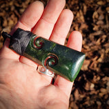 NZ Greenstone Pounamu Double Koru Toki Pendant Necklace (N882)