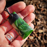NZ Greenstone Pounamu Etched Toki Pendant Necklace (N956)