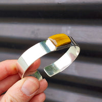 Solid Sterling Silver & Natural Tiger Eye Handmade Cuff Bracelet