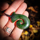 NZ Greenstone Pounamu Koru Hook Pendant Necklace (N830)