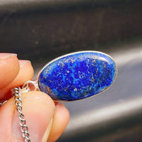 Silver Plated Natural Lapis Lazuli Handmade Oval Shaped Necklace (30X41)