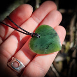 NZ Greenstone Pounamu Heart Pendant Necklace (N735)