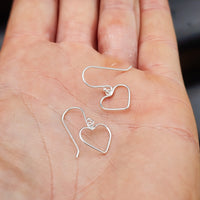 Solid 925 Sterling Silver Heart Hanging Hook Earrings