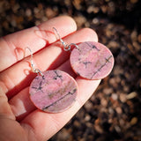 Natural Rhodonite Round Hook Earrings (E111)
