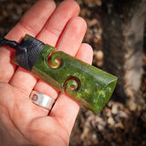 Natural Jade Double Koru Toki Pendant Necklace (N1116)