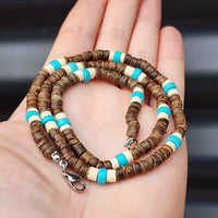 Coconut Wood & Turquoise Stone Surfer Choker Necklace