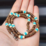 Coconut Wood & Turquoise Stone Surfer Choker Necklace