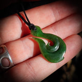 NZ Greenstone Pounamu Koru Hook Pendant Necklace (N811)