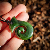 NZ Greenstone Pounamu Hook Pendant Necklace (N893)