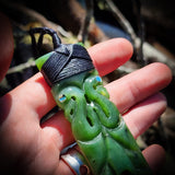 XL NZ Greenstone / Pounamu Manaia Toki Pendant Necklace (N719)