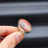 (O) Solid Sterling Silver & Natural Rhodonite Handmade Oval Solitaire Ring